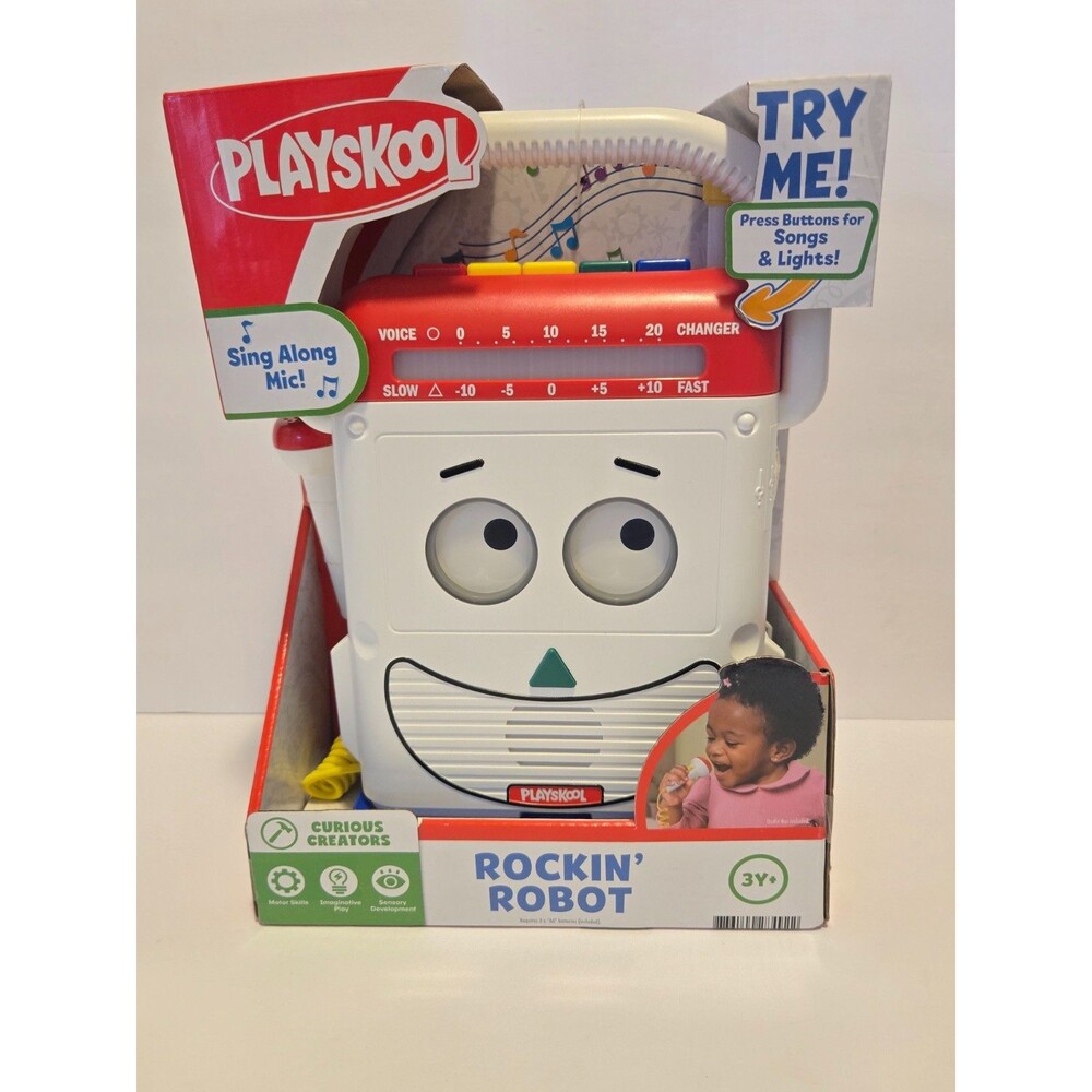 IN HAND Playskool Rockin’ Robot Toy with Sing-Along Microphone, Songs & Lights